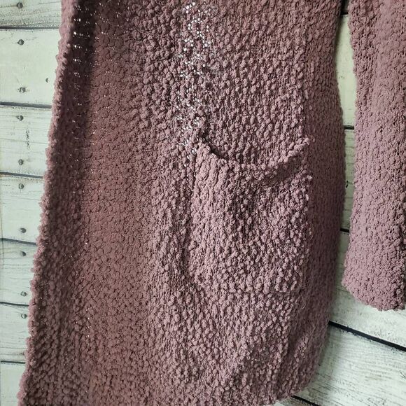 Oddi Women’s Mauve Popcorn Textured Open Front Long Cardigan Sweater Size M - Picture 3 of 7